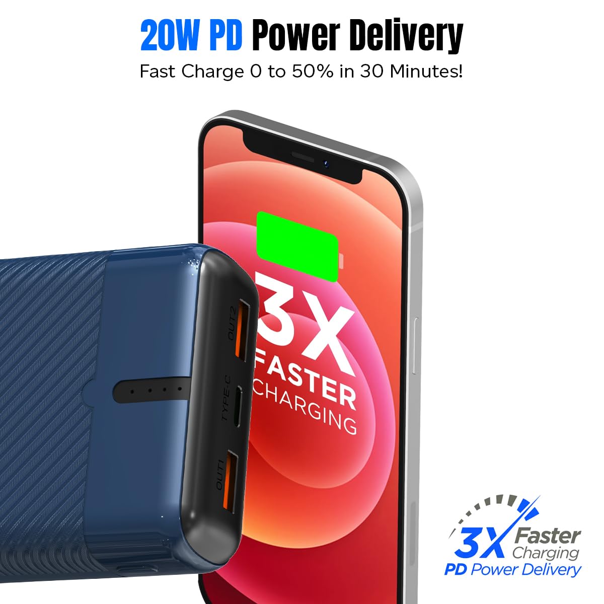 pTron Dynamo Surge 20000mAh 22.5W Fast Charging Power Bank, Supports VOOC/Wrap/Dash USB Charging, 20W PD Fast Charging, 3 Outputs, 1 Input & Multiple...