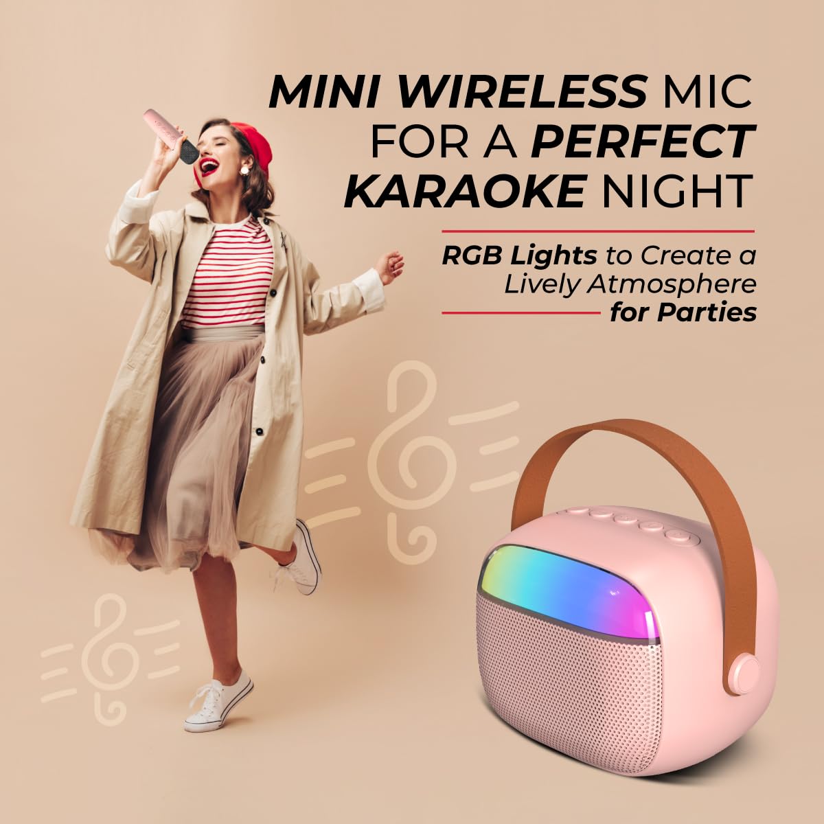 pTron Fusion Smart 10W Mini Bluetooth Speaker with Wireless Karaoke Mic, 10Hrs Playtime, RGB Lights, Voice Effects, Multi-Play Modes BT5.3/TF Card/USB &