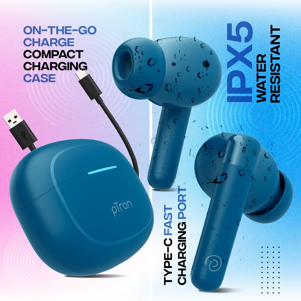 pTron Bassbuds Duo Pro TWS Earbuds, TruTalk AI-ENC Calls, 38H Playback Time, Deep Bass, Movie/Music Modes, in-Ear Bluetooth 5.3 Headphones with HD Mic,Fast..