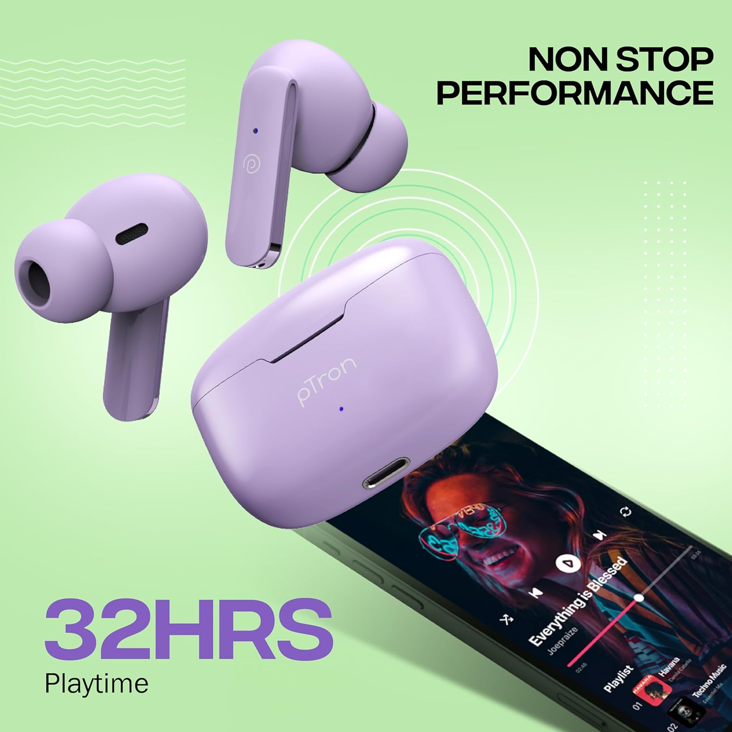 pTron Bassbuds Duo in-Ear Wireless Earbuds,Immersive Sound,32Hrs Playtime,Clear Calls Tws Earbuds,Bluetooth V5.1 Headphones,Type-C Fast Charging,Voice...