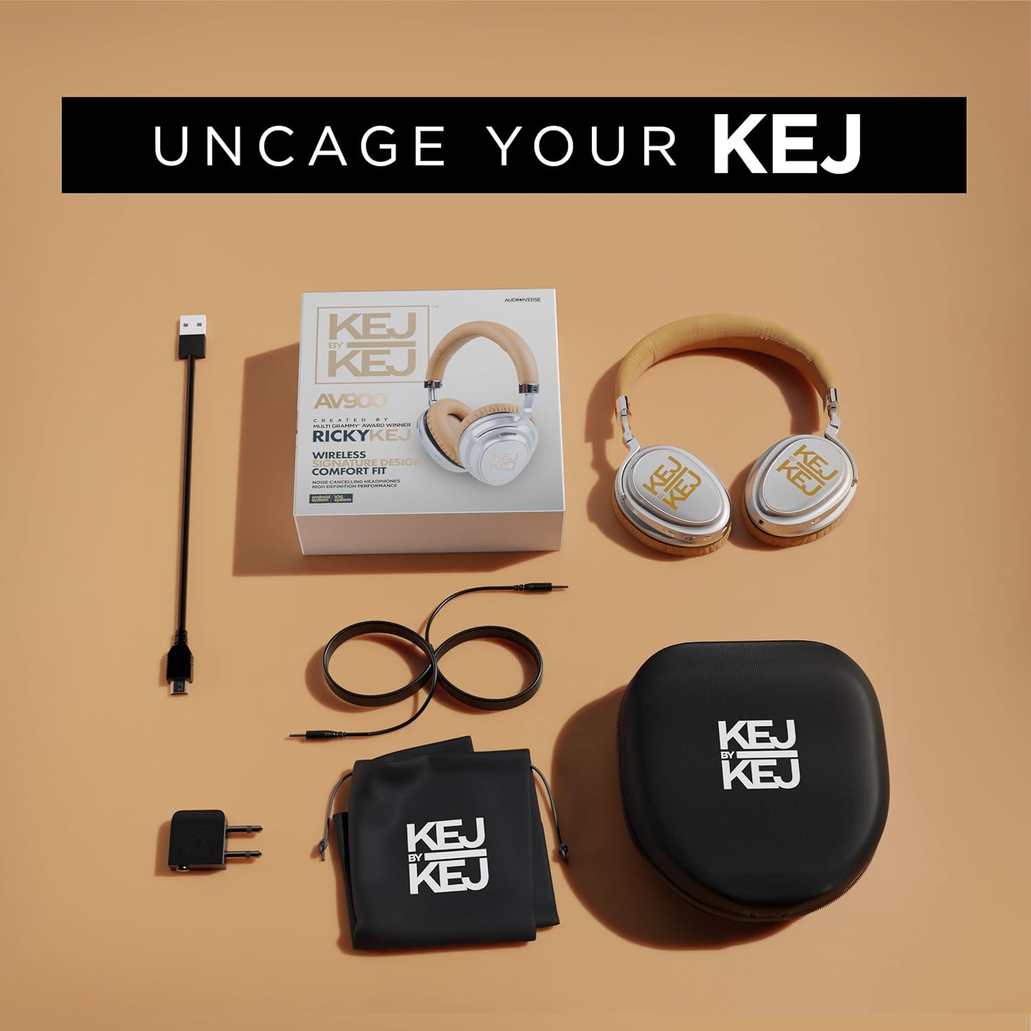 KEJBYKEJ India'S 1St And Only Over ear Headphone Brand Created By A Grammy Winning Artist|Av900 Anc|Beige|Designed By 3X Grammy Award Winner Ricky...