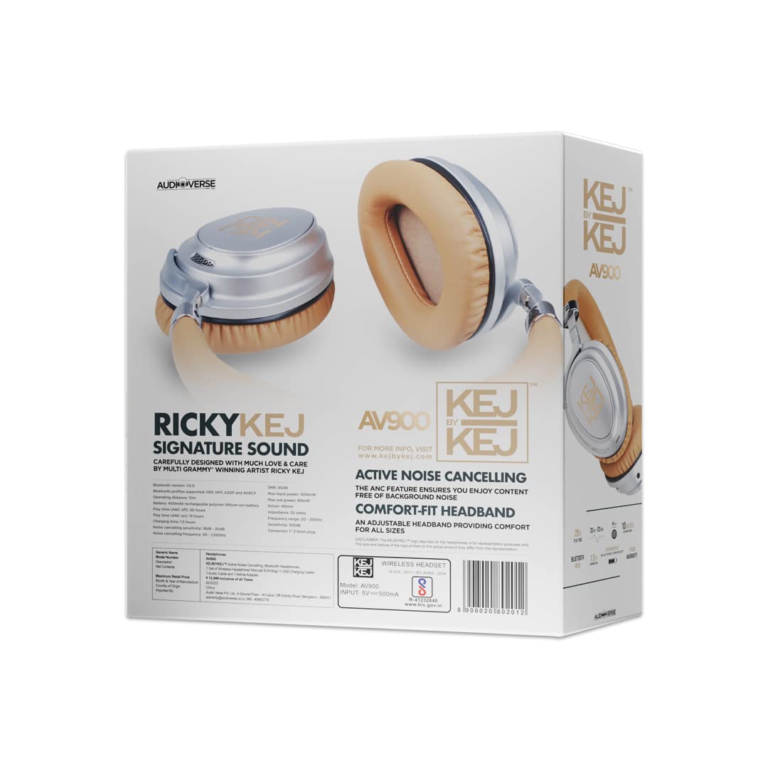 KEJBYKEJ India'S 1St And Only Over ear Headphone Brand Created By A Grammy Winning Artist|Av900 Anc|Beige|Designed By 3X Grammy Award Winner Ricky...