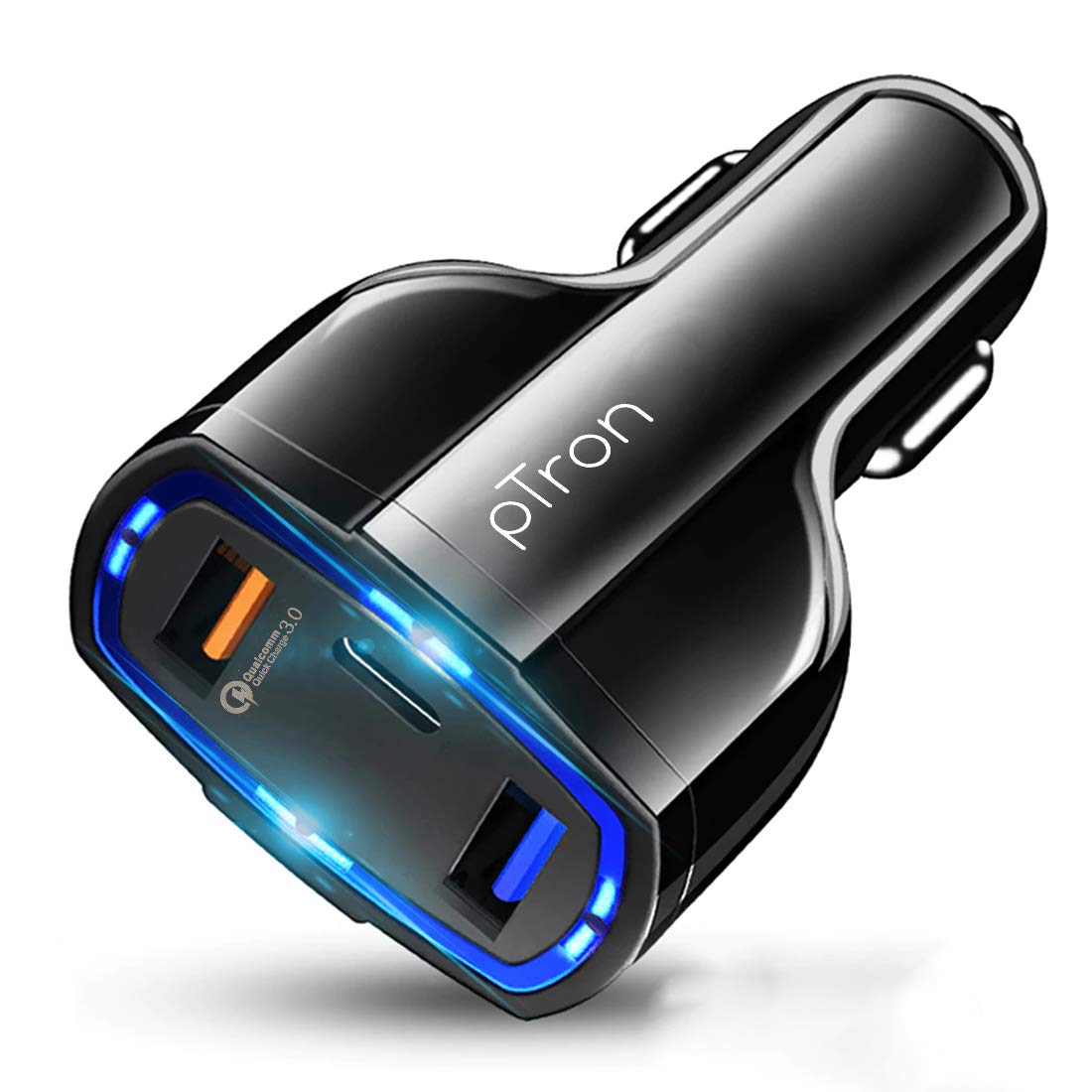 pTron Bullet Pro 36W Type-C/PD 3 Port Fast Car Charger Adapter, Compatible with All Smartphones, Tablets & Other USB Powered Devices (Black) Colour:Black