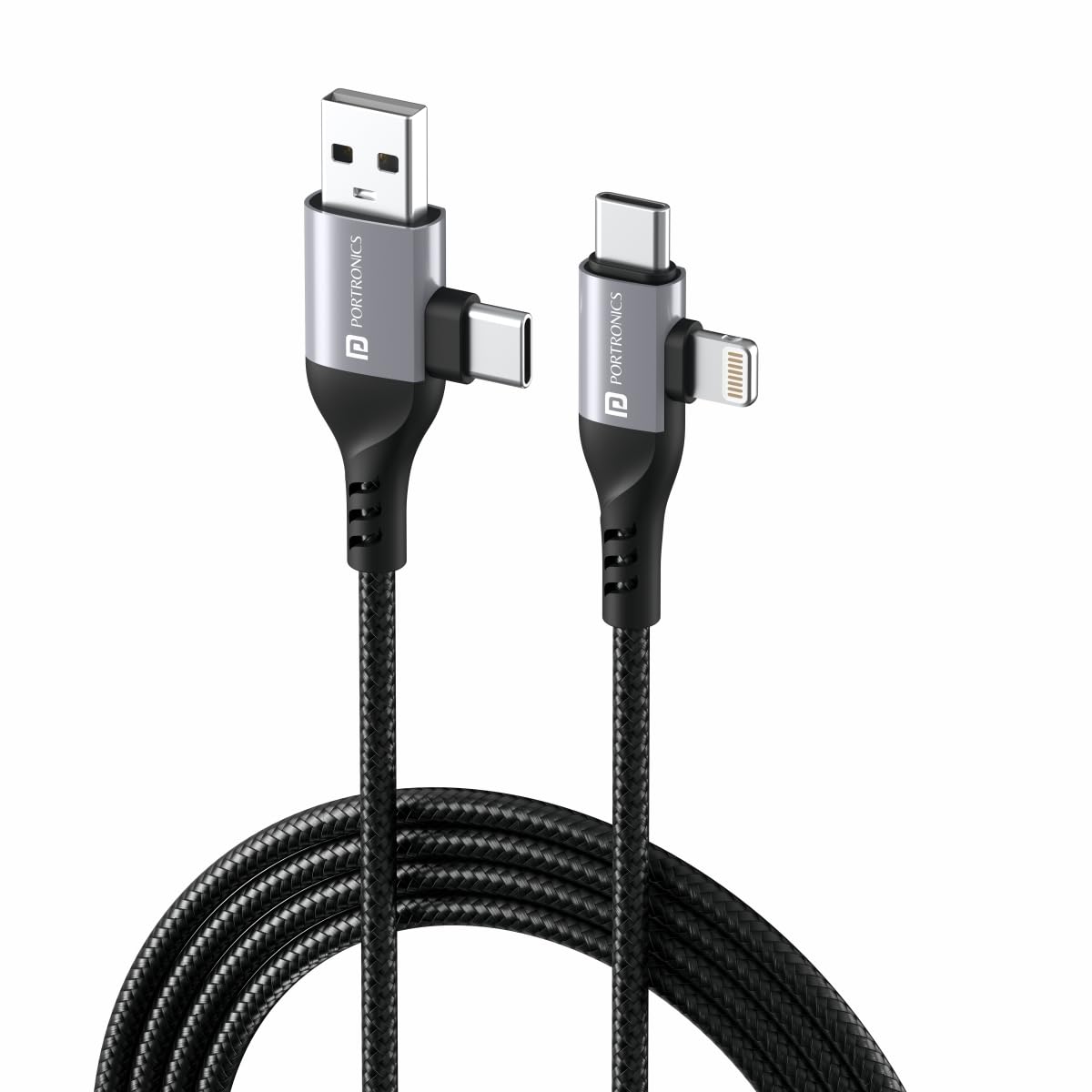 Portronics Konnect 4 IN 1 Unbreakable Nylon Braided Multi Functional Fast Charging Cable with Fast Data Transfer,Compatible with All Type C Android...